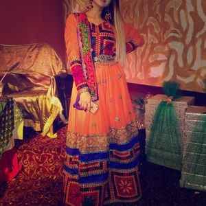Afghan Traditional Dress. Orange long sleeve dress